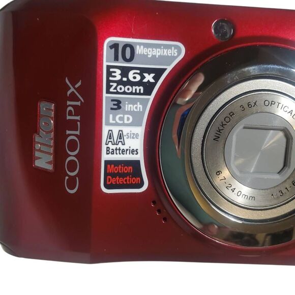Nikon COOLPIX Red Digital Camera w/ Case – 10MP - Picture 3 of 16